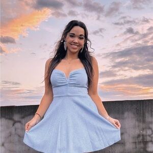 Elegant Sky Blue Midi Dress